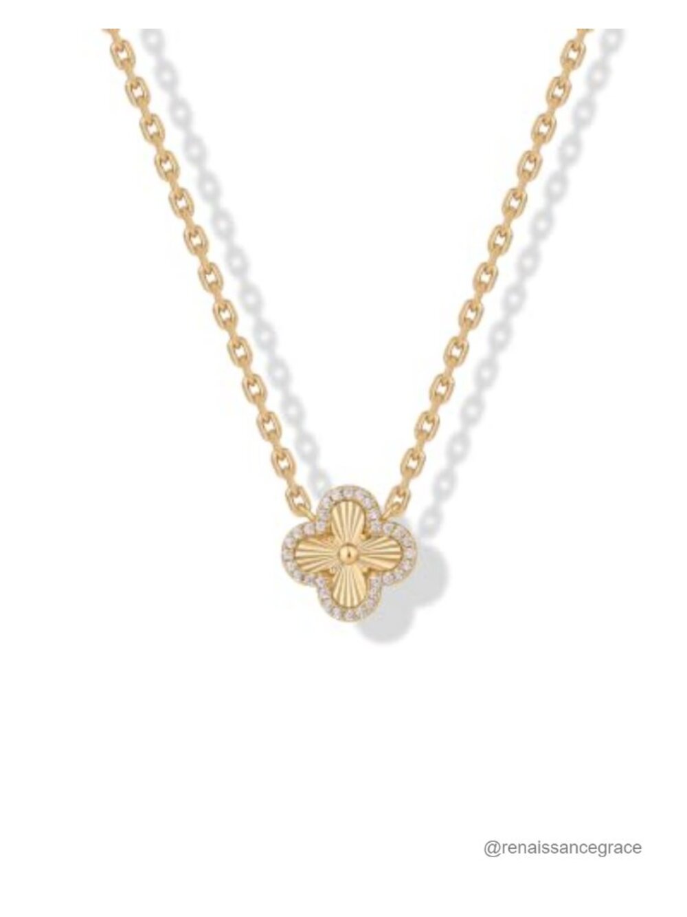 14K Gold Plated CZ Four Leaf Clover Pendant Necklace